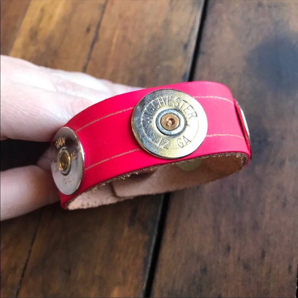 Pink Leather Shotgun Shell Bracelet